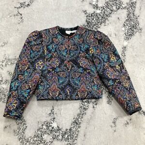 Cassis 100% Silk Quilted Jacket Cropped Paisley Boho Womens Size 12 Multicolor